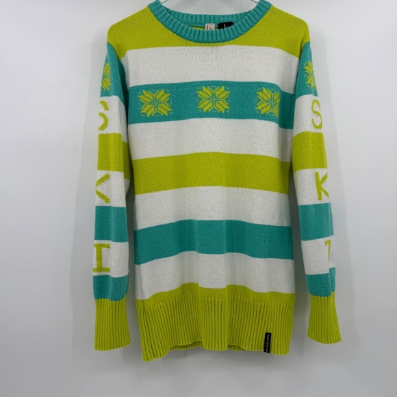 Obermeyer Sweaters - Obermeyer Sweater Women Large Green Colorful Striped Ski Long Sleeve Dress Knit
